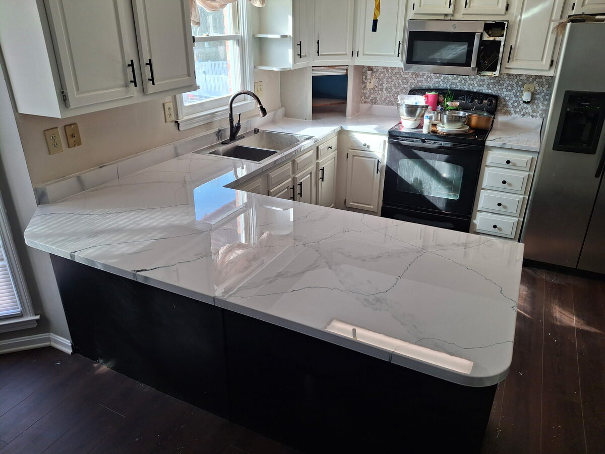 Kitchen countertop after resurfacing — white marble finish in Elizabethtown, KY
